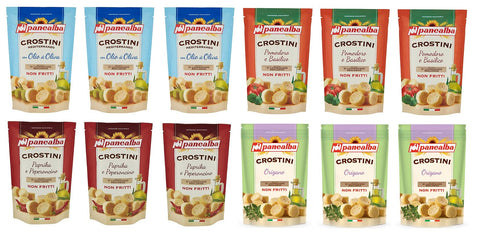 Panealba Abgepackte Gebäckstücke Testpaket Panealba Crostini Croutons Gesalzener Snack Nicht Gebraten Nicht Frittiertes ( 12 x 100g ) 8002333009578