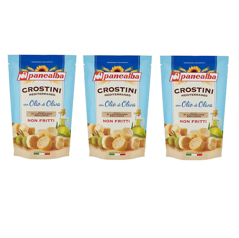 Panealba Crostini Mediterraneo con Olio di Oliva Croutons mit Olivenöl Gesalzener Snack Nicht Gebraten Nicht Frittiertes 100 g italienisch Original