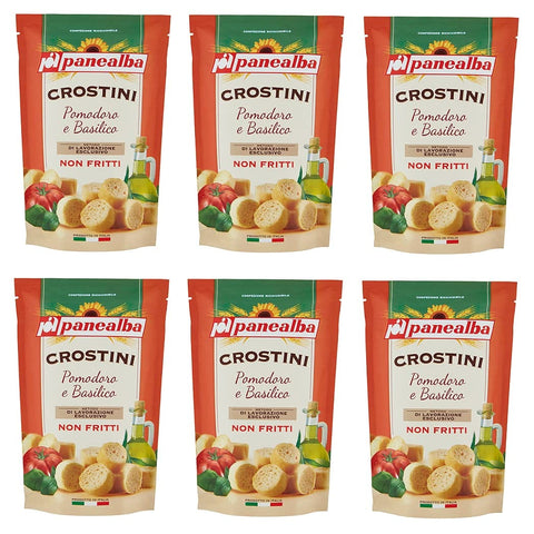 Panealba Crostini Pomodoro e Basilico Croutons mit Tomate und Basilikum Gesalzener Snack Nicht Gebraten Nicht Frittiertes 100 g italienisch Original
