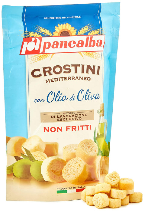 Panealba Crostini Non Fritti Gusto Mediterraneo 100g Beutel (nicht fritierte Croutons mit Olivenöl & Salz) Original italienisch