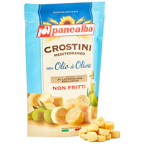 Panealba Crostini Non Fritti Gusto Mediterraneo 100g Beutel (nicht fritierte Croutons mit Olivenöl & Salz) Original italienisch
