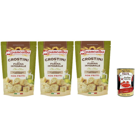 Panealba Chips Panealba Crostini con Farina Integrale e Olio di Oliva Croutons mit Vollmehl und Olivenöl Gesalzener Snack Nicht 3x 80 g italienisch Original 8002333015692