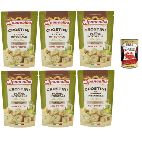 Panealba Chips Panealba Crostini con Farina Integrale e Olio di Oliva Croutons mit Vollmehl und Olivenöl Gesalzener Snack Nicht 6x 80 g italienisch Original 8002333015692