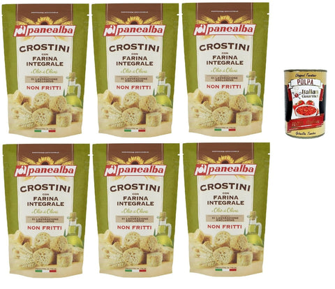 Panealba Crostini con Farina Integrale e Olio di Oliva Croutons mit Vollmehl und Olivenöl Gesalzener Snack Nicht 6x 80 g italienisch Original