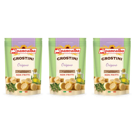 Panealba Crostini Origano Croutons mit Oregano Gesalzener Snack Nicht Gebraten Nicht Frittiertes 100g 3x Original italienisch