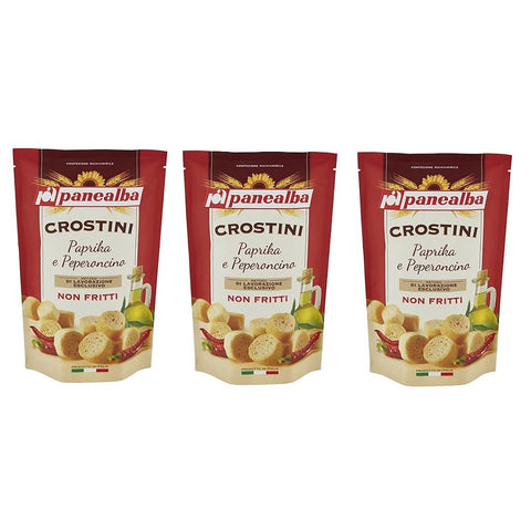 Panealba Crostini Paprika e Peperoncino Croutons mit Paprika and Chilli Gesalzener Snack Nicht Gebraten Nicht Frittiertes 100 g italienisch Original
