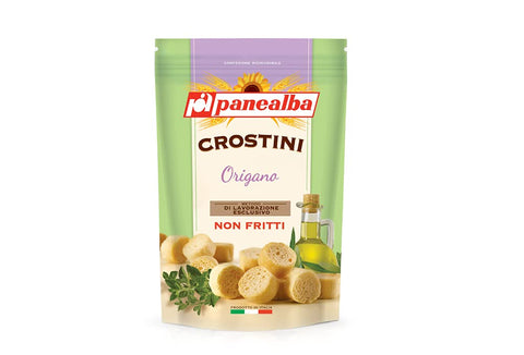 Panealba Crostini Origano Croutons mit Oregano Gesalzener Snack Nicht Gebraten Nicht Frittiertes 100 g italienisch Original
