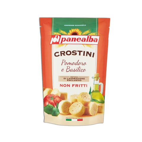 Panealba Crostini Pomodoro e Basilico Croutons mit Tomate und Basilikum Gesalzener Snack Nicht Gebraten 1x100g Original italienisch Salat-Toppings