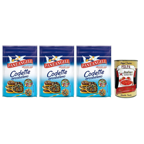 Paneangeli Codette Koch- & Backzutaten Paneangeli Codette Arcobaleno Dekoration aus mehrfarbigem Konfetti in länglicher Form Wiederverschließbare Packung mit 50 g 3x italienisch Original Pastasauce + 8003000373701