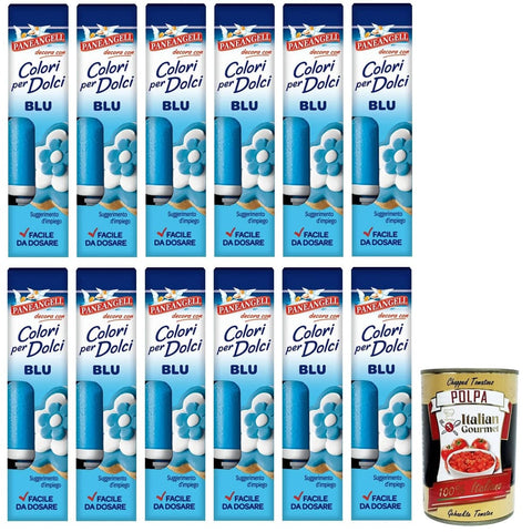 Paneangeli Colori Lebensmittelfarben Paneangeli Colori per Dolci Blu Blauer Gel Farbstoff Tube 10 g 12x italienisch Original Pastasauce + kostenlos Polpa di Pomodoro 400 g Dose 8003000370502