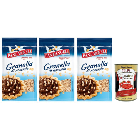 Paneangeli Koch- & Backzutaten Paneangeli Granella di Nocciole,Haselnusskorn,gebrauchsfertige Haselnüsse zum Anreichern und Dekorieren von Desserts 50g 3x Original italienisch inkl. Italian Gourmet Polpa di Pomodoro 400g Dose 8003000371202