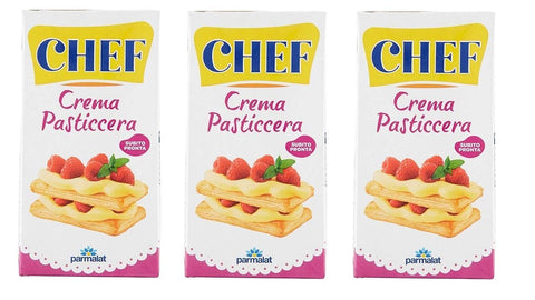 Parmalat Pudding- & Dessertpulver 3x Parmalat Chef Crema Pasticcera Puddingcreme Sahne für Kuchen sofort fertig 530g Desserts Gebäckprodukt Glutenfrei Frei von Konservierungsstoffen Dessertsaucen 8002580253359