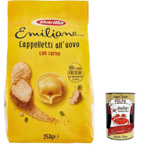 Pasta Le Emiliane Internationale Nudeln Pasta Le Emiliane Cappelletti alla Carne, Pasta -Eiernudeln mit 100% frischen italienischen Eiern, ideal in Brühe oder Sauce, 250 g 6x Original italienisch inkl. Italian Gourmet Polpa 400g 8076809537698