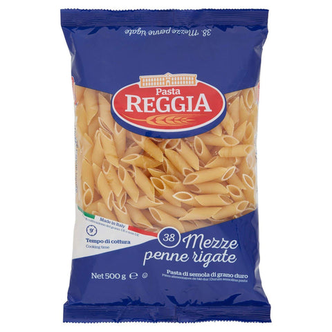 Pasta REGGIA Mezze Penne Ziti Rigate N°38 Hartweizengrieß Pasta 100% Italienische Pasta Packung mit 1x500g Original italienisch