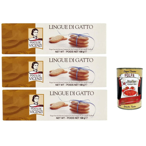 Pasticceria Matilde Vicenzi Snack Kuchen & Backwaren Pasticceria Matilde Vicenzi Lingue di gatto riegel Butterplätzchen cookies kekse italien snack 3x 100g Original italienisch inkl. Itlaian Gourmet Polpa 400g