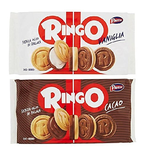 Pavesi Abgepackte Gebäckstücke Pavesi Kekse Ringo 330g Kuchen mit Vanille 6 snack cookies riegel + Pavesi Ringo Cacao Kakao 6 snack 330g 8013355015157
