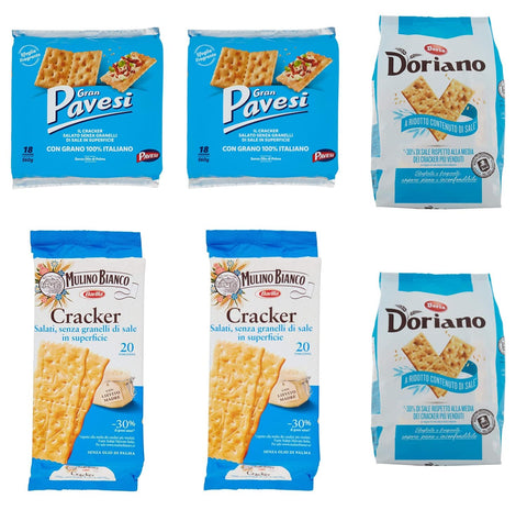 Pavesi Gran Pavesi Crackers mit weniger Salzgehalt 560g + 2x Mulino Bianco Crackers mit weniger Salzgehalt + 2x Doria Doriano Crackers mit weniger Salzgehalt 2x 500g Original italienisch
