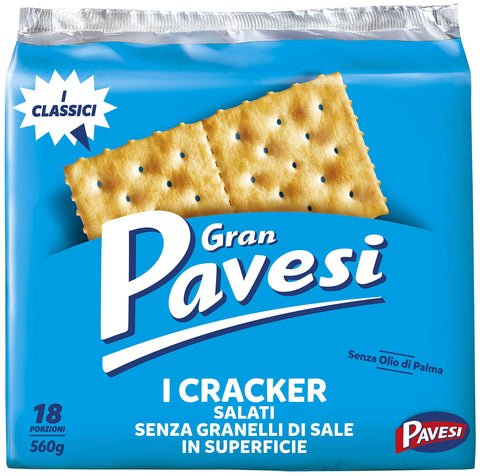 Pavesi Crackers Gran Pavesi Cracker ohne Salzkörnchen in der Oberfläche, ohne Palmenöl - 18 Packungen (560 g) 8013355999679
