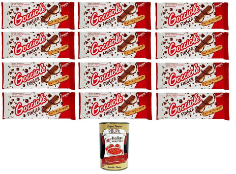 Pavesi Kekse 12x GOCCIOLE FINGER, Kekse mit Schokolade bedeckt, Feiner Mürbeteig mit vielen Schokoladenstückchen 120g + Italian Gourmet polpa 400g 8013355501612