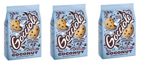 Pavesi Barilla Pavesi Gocciole Coconut Shortbread Kekse mit dunkler Schokolade und Kokosnuss Kekse mit Schokotropfen 3x 320g italienisch Original