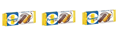 Pavesi Barilla Pavesini Double Eier Kekse mit dunkler Schokolade Basis Italienische Kekse Biscuits Cookies 3x60g Original italienisch