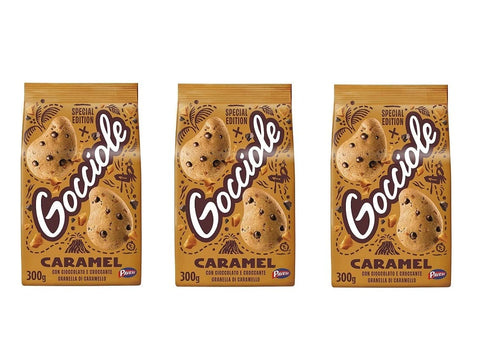 Pavesi Gocciole Caramel Kekse mit knuspriger Schokolade und Karamellkörnern 3x300g Original italienisch
