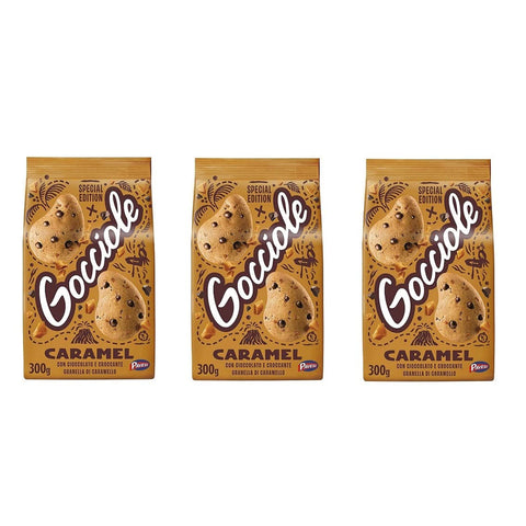 Pavesi Gocciole Caramel Kekse mit knuspriger Schokolade und Karamellkörnern 3x300g Original italienisch