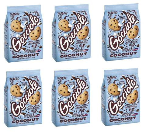 Pavesi Barilla Pavesi Gocciole Coconut Shortbread Kekse mit dunkler Schokolade und Kokosnuss Kekse mit Schokotropfen 6x 320g italienisch Original