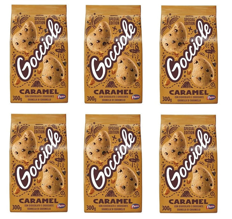 Pavesi Gocciole Caramel Kekse mit knuspriger Schokolade und Karamellkörnern 6x300g Original italienisch