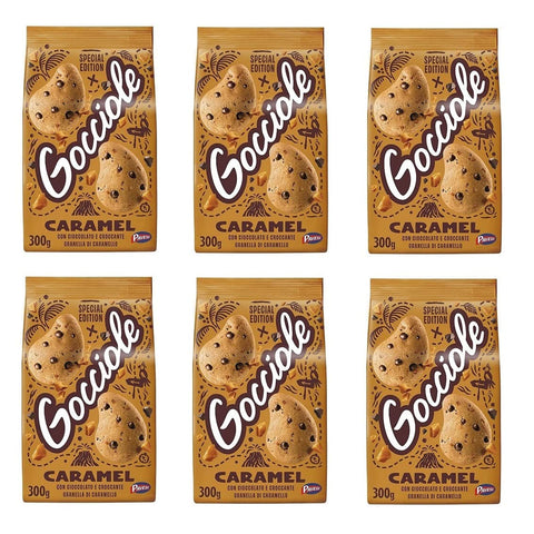 Pavesi Gocciole Caramel Kekse mit knuspriger Schokolade und Karamellkörnern 6x300g Original italienisch