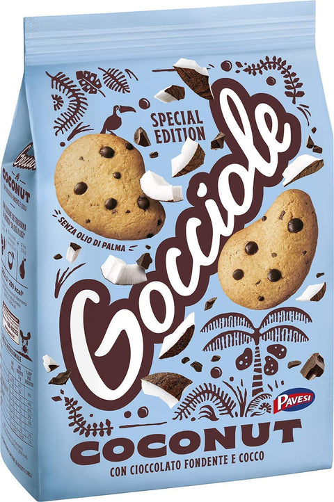 Pavesi Barilla Pavesi Gocciole Coconut Shortbread-Kekse mit dunkler Schokolade und Kokosnuss Kekse mit Schokotropfen 320 g italienisch Original