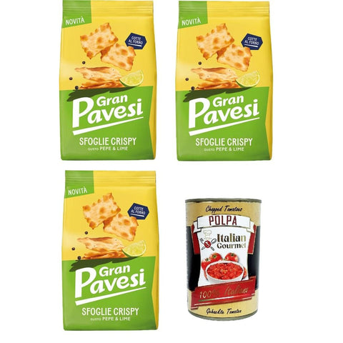 Pavesi Gran Knuspriger Blätterteig Snack mit Pfeffer und Limettengeschmack, gebacken, 3 x 150 g italienisch Original