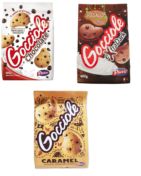 Pavesi Kekse Pavesi Barilla Kekse Gocciole TESTPAKET 3 X 400G Shoko Extra Dark Haselnuss 8013355999143