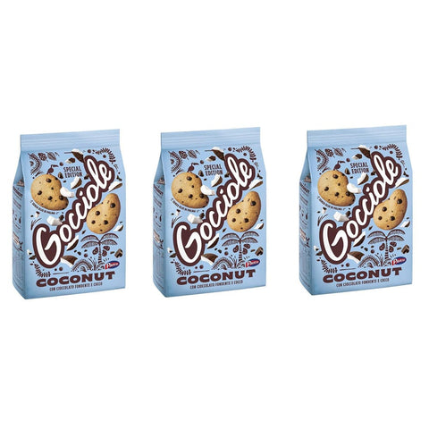 Pavesi Kekse Pavesi Barilla Pavesi Gocciole Coconut Shortbread Kekse mit dunkler Schokolade und Kokosnuss Kekse mit Schokotropfen 3x 320g italienisch Original 8013355501230