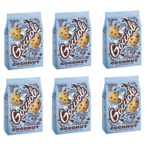 Pavesi Kekse Pavesi Barilla Pavesi Gocciole Coconut Shortbread Kekse mit dunkler Schokolade und Kokosnuss Kekse mit Schokotropfen 6x 320g italienisch Original 8013355501230