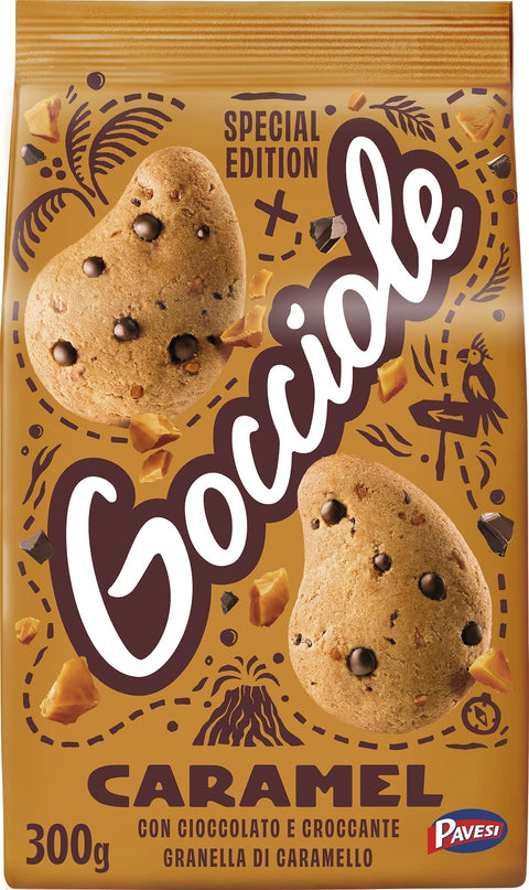Pavesi Kekse Pavesi Gocciole Caramel Kekse mit knuspriger Schokolade und Karamellkörnern 300g 8013355501490