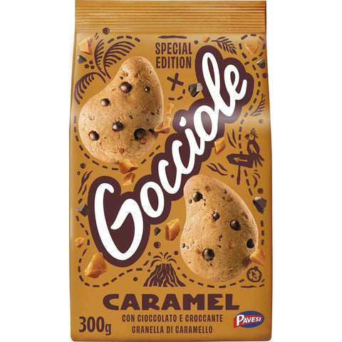 Pavesi Gocciole Caramel Kekse mit knuspriger Schokolade und Karamellkörnern 300g Original italienisch