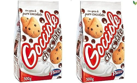 Pavesi Kekse Pavesi: "Gocciole Chocolate"-Kekse mit Schokoladentropfen, ohne Palmöl, 500 g, 2 Stück