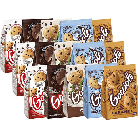 Pavesi Kekse Pavesi Maxi Mix - Assorted Pack with Chocolate, Caramel, Coconut, Wild and Extra Dark Gocciole- Kekse mit Schokoladentropfen 15x Original italienisch 8013355501490