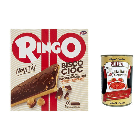 Pavesi Kekse Pavesi Ringo Bisco Cioc Nocciole Keks gefüllt mit Sahne mit 100 % Haselnüssen und Schokoladenüberzug 6x 162 g italienisch Original 8013355501377