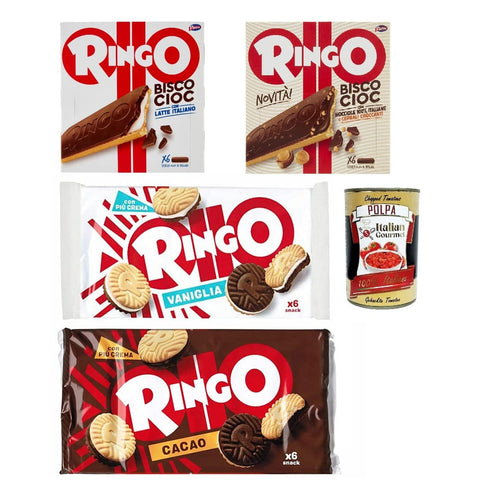 Pavesi Kekse Pavesi Testpaket Ringo 4 Stück Milch vanille Kakao Haselnuss Bisco Cioc kekse 100 % italienischen Original + kostenlos polpa 400 g 8013355998412