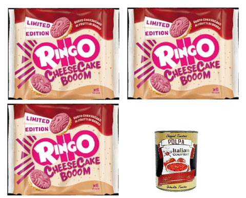Pavesi Kekse Ringo Pavesi Cheesecake Limited Edition Cheese cake Booom 3x165g – Knusprige Doppelkekse mit cremiger Cheesecake-Füllung – Limitierte Auflage+ Italian Gourmet polpa 400g 8013355501988