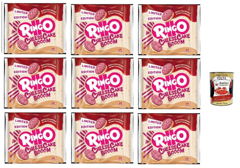 Pavesi Kekse Ringo Pavesi Cheesecake Limited Edition Cheese cake Booom 9x165g – Knusprige Doppelkekse mit cremiger Cheesecake-Füllung – Limitierte Auflage + Italian Gourmet polpa 400g 8013355501988