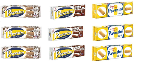 Pavesi Kekse Testpaket Pavesi Pavesini Kekse Biscuits cookies Classico / Kakao / Kaffee / snack 9x 200g 8013355999785