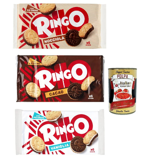 Pavesi Kekse Testpaket Pavesi Ringo Nocciola Haselnuss Kakao Vanille Kekse Biscuits Cookies 3x 330g Familienpaket + Italian gourmet polpa 400g 8013355501698