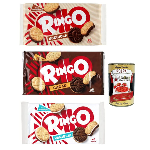 Pavesi Kekse Testpaket Pavesi Ringo Nocciola Haselnuss Kakao Vanille Kekse Biscuits Cookies 3x330 g Familienpaket italienisch Original + kostenlos polpa 400 g 8013355501698