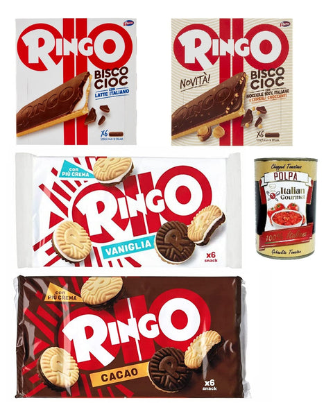 Pavesi Kekse Testpaket Ringo 4 Stück Milch vanille Kakao Haselnuss Bisco Cioc kekse 100 % italienischen + Italian gourmet polpa 400g 8013355998412