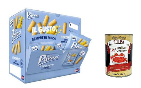 Pavesi Party-Mix Gran Pavesi Tocchetti di mais Maisstücke Display mit 32 Beuteln à 32 g + Italian Gourmet polpa 400g 8013355501445