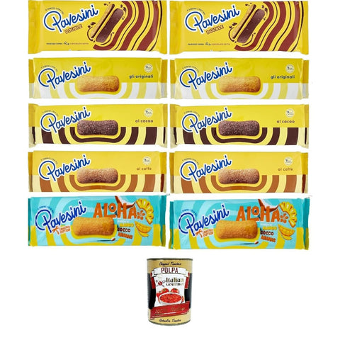 Pavesi Pavesini Snack Kuchen & Backwaren Pavesi Pavesini Testpaket, Snack Croccante Classico, Cioccolato, caffe', double, Aloha, Knuspriger Snack mit dunkler Schokolade, leichter Snack, 10 Stücke 8032804040014