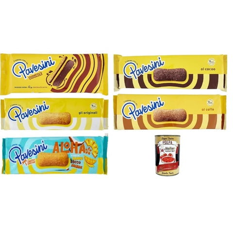 Pavesi Pavesini Snack Kuchen & Backwaren Pavesi Pavesini Testpaket, Snack Croccante Classico, Cioccolato, caffe', double, Aloha Knuspriger Snack mit dunkler Schokolade, leichter Snack, 5 Stücke